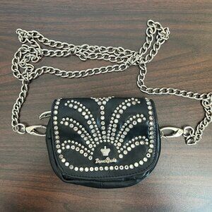 Bono Rocks Crossbody Mini Bag Black Leather Rhinestone Bling Chain